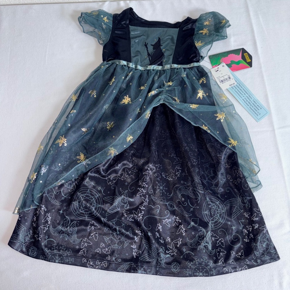 Wicked Movie Elphaba dress 2T Black New Tulle Gold Foil Dragonfly Flutter